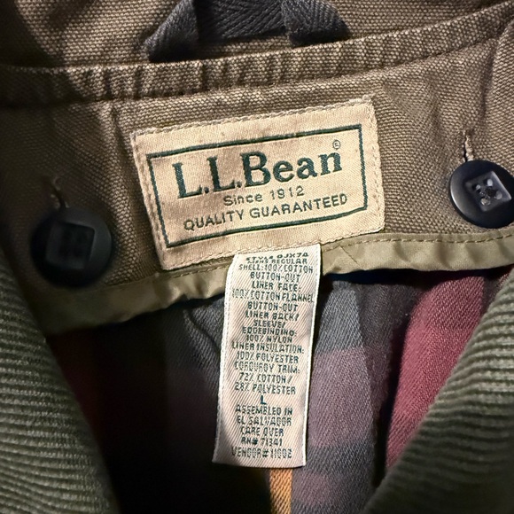 L.L. Bean Brown Canvas Field Coat With Corduroy Collar and Removable Lining - Picture 5 of 11